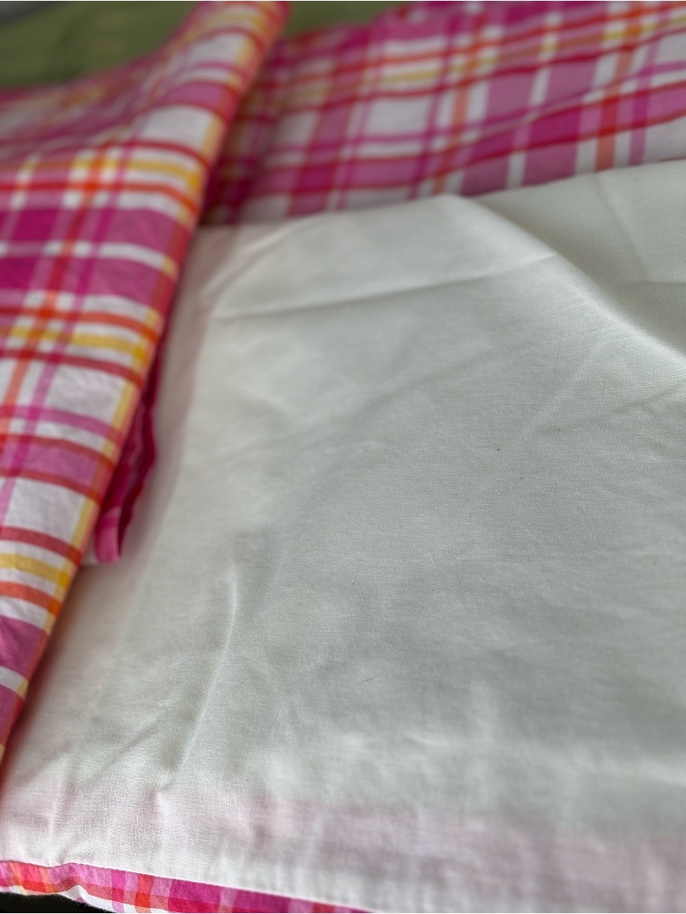 Pottery Barn Teen /Madres Plaid-Pink/Orange/Yellow /Full Bed Skirt/Preppy Accent - Picture 4 of 7